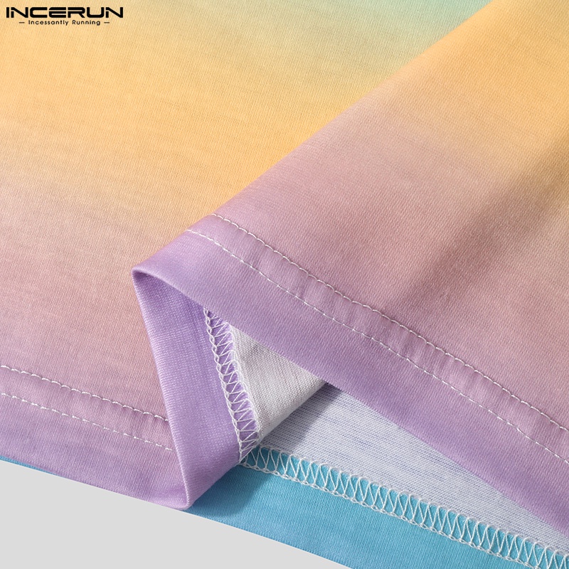 INCERUN Set Áo Croptop Tay Ngắn Nhuộm Màu + Quần Short Thời Trang Cho Nam