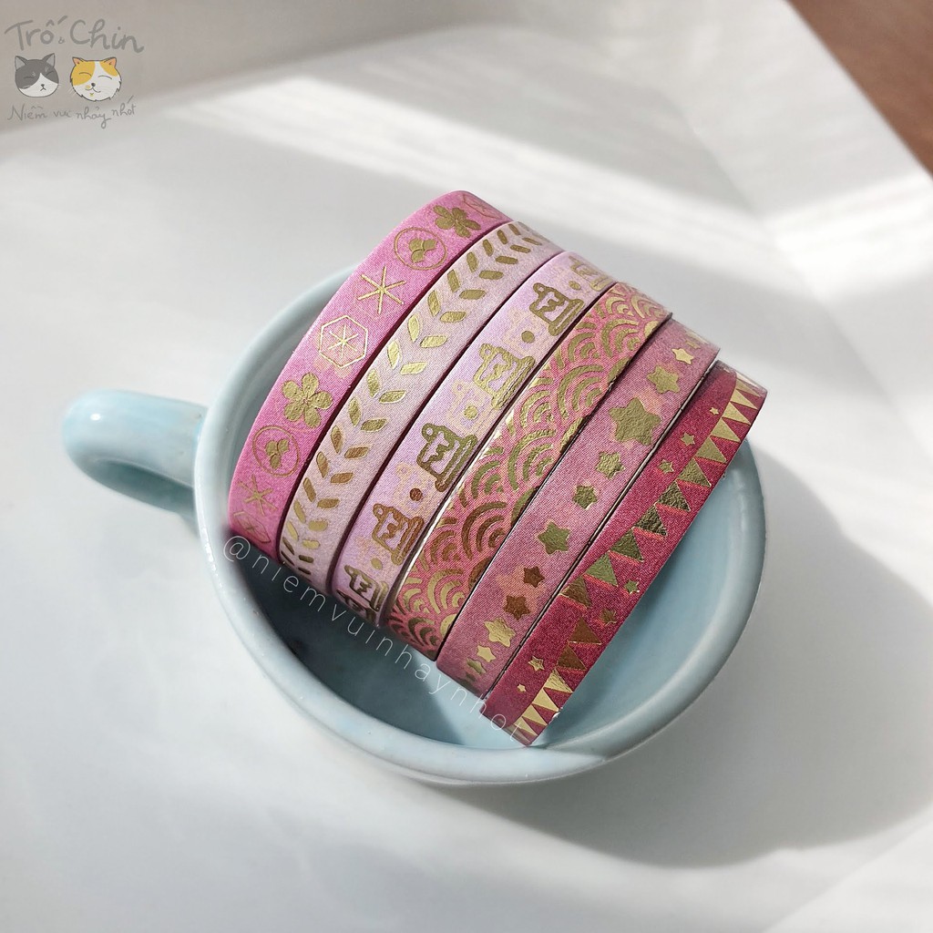 [HÀNG CÓ SẴN] [ẢNH THẬT] Washi tape nhũ ánh kim cực kì sắc nét HỒNG TÍM (5mm*2m)