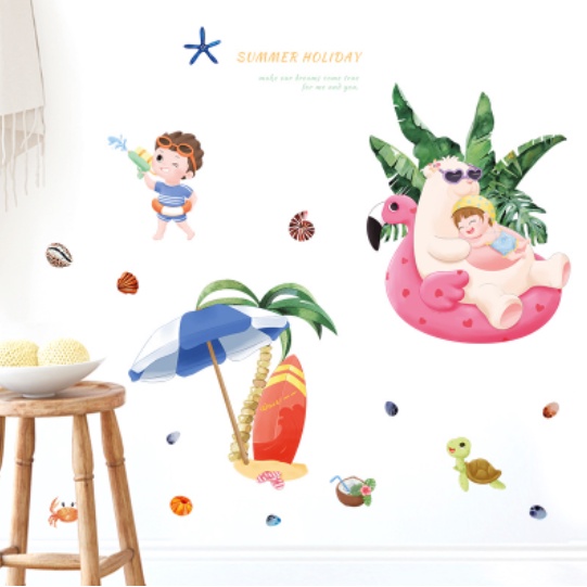Decal trang trí tường - Đi biển cùng gấu trắng