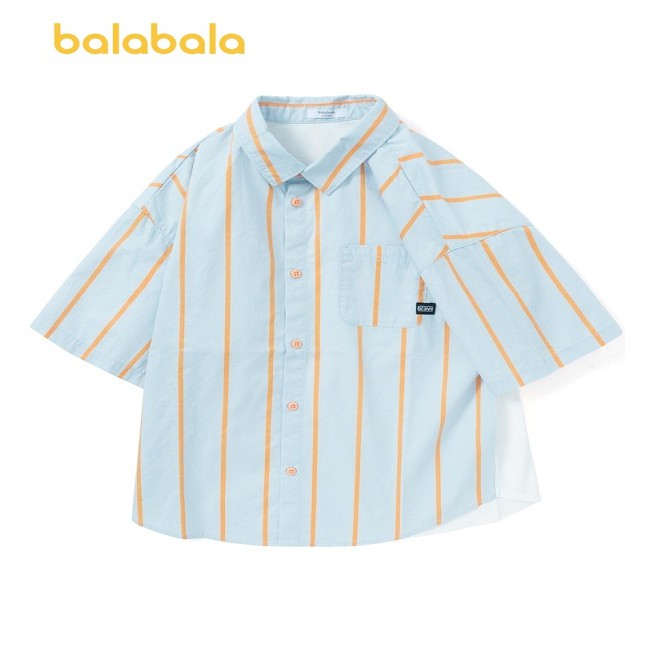 (7-16 tuổi) Áo sơ mi hãng BALABALA thiết màu xanh sọc cam kế phong cách Hàn Quốc cho bé trai 20222111810400386