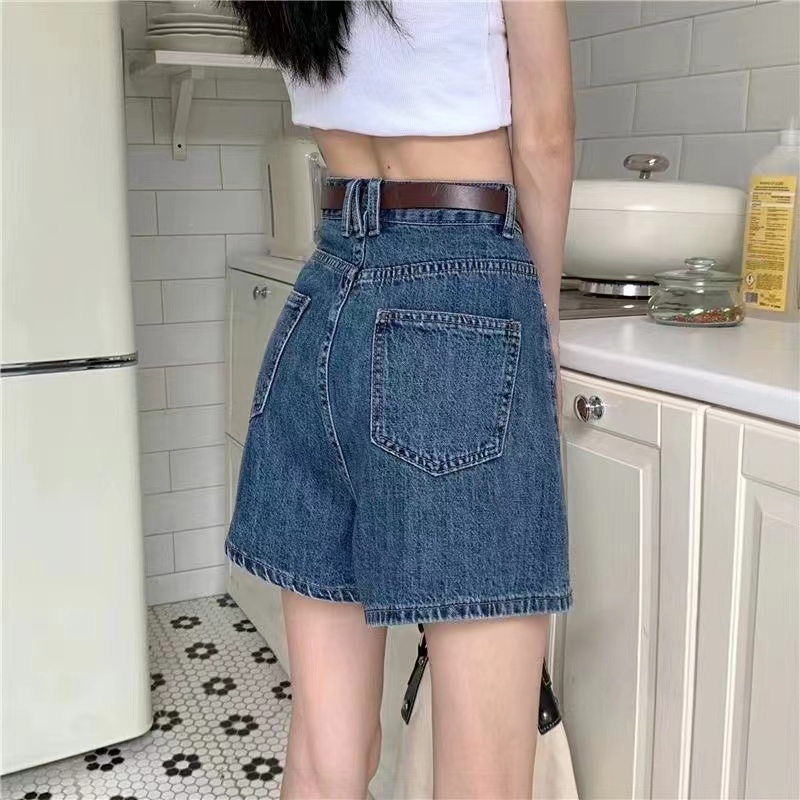 Quần Short Denim Lưng Cao Ống Rộng Phong Cách Retro Hàn Quốc Plus Size Cho Nữ