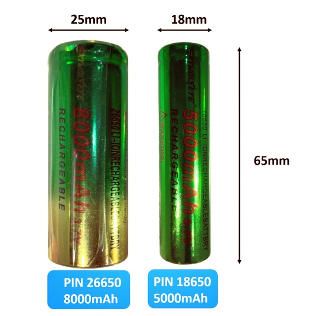 Cell pin 26650 và 18650 lithium skywoldeye 8000 và 5000 mAh-3.7 v