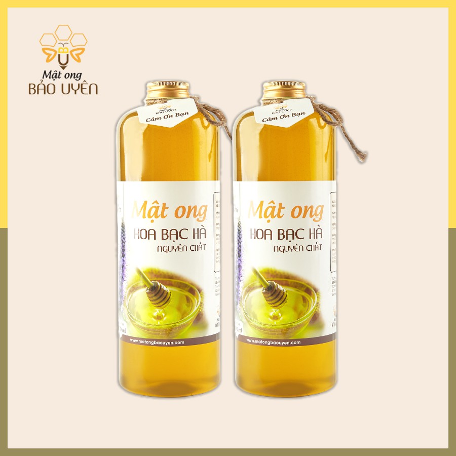 Combo 2 Chai Mật Ong Hoa Bạc Hà Nguyên Chất Bảo Uyên Hỗ Trợ Miễn Dịch Dung Tích Chai 1 Lít