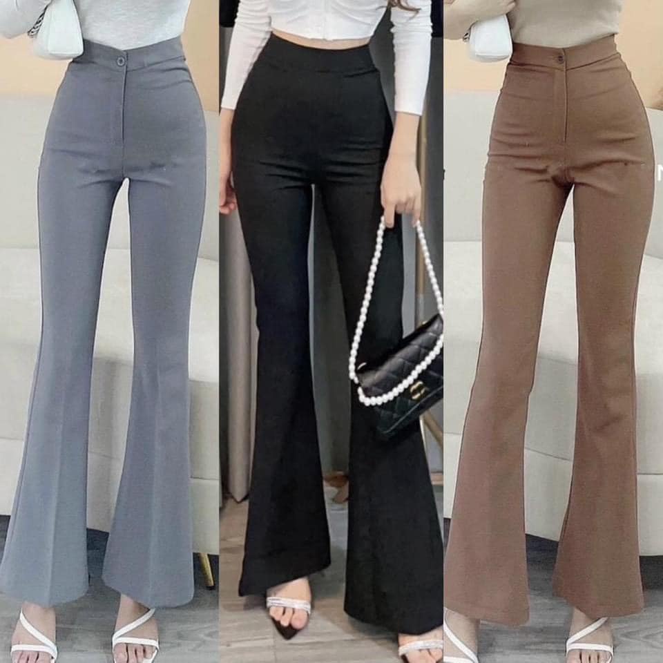 Quần tây ống loe nữ cạp cao vải cotton màu đen dài co dãn kiểu quần legging nữ hàn quốc lưng cao siêu hack chân tôn dáng