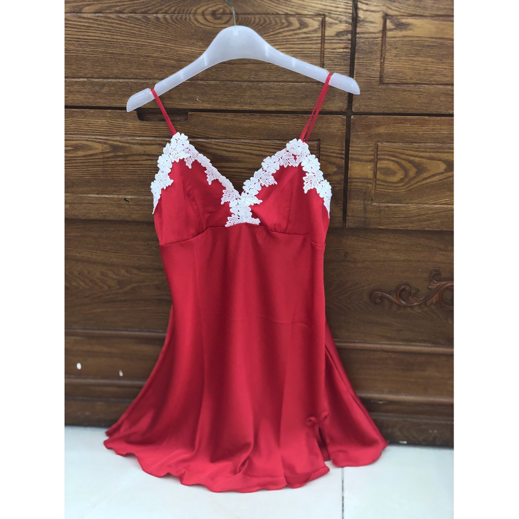 Váy ngủ satin lụa đệm mút ngực bigsize 63kg🔥HÌNH THẬT🔥AMUSE V08 đồ ngủ cao cấp hai dây viền ren trắng sale gía rẻ | BigBuy360 - bigbuy360.vn