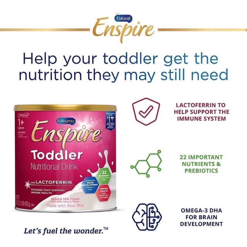 Sữa Bột Enfagrow Enspire Toddler Lactoferin 680g - Mỹ DATE 2023