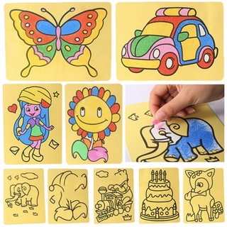 Tranh cát khổ A5 cho bé kèm cát màu, combo 10 tranh khác nhau