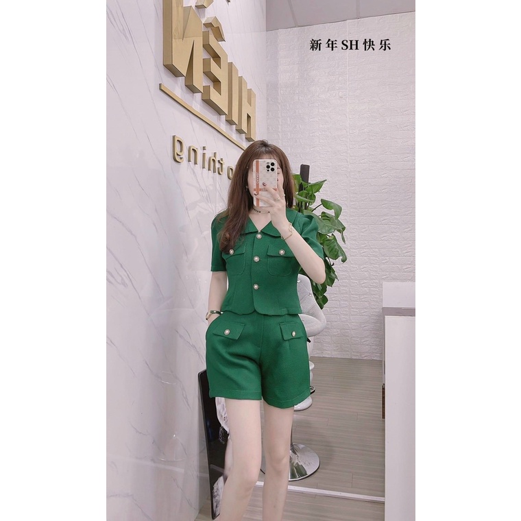 [10,10 Sales Freeship] Set bộ đùi bố xốp. set bộ trơn màu cổ bèo phối nút nắp túi quần sooc đùi cá tính , trẻ trung dx