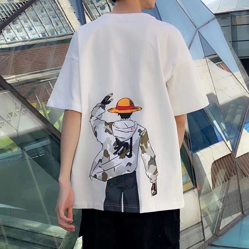 Áo Thun Tay Ngắn Dáng Rộng In Họa Tiết Hoạt Hình Phong Cách Hip Hop Thời Trang Cho Nam Size M-8XL