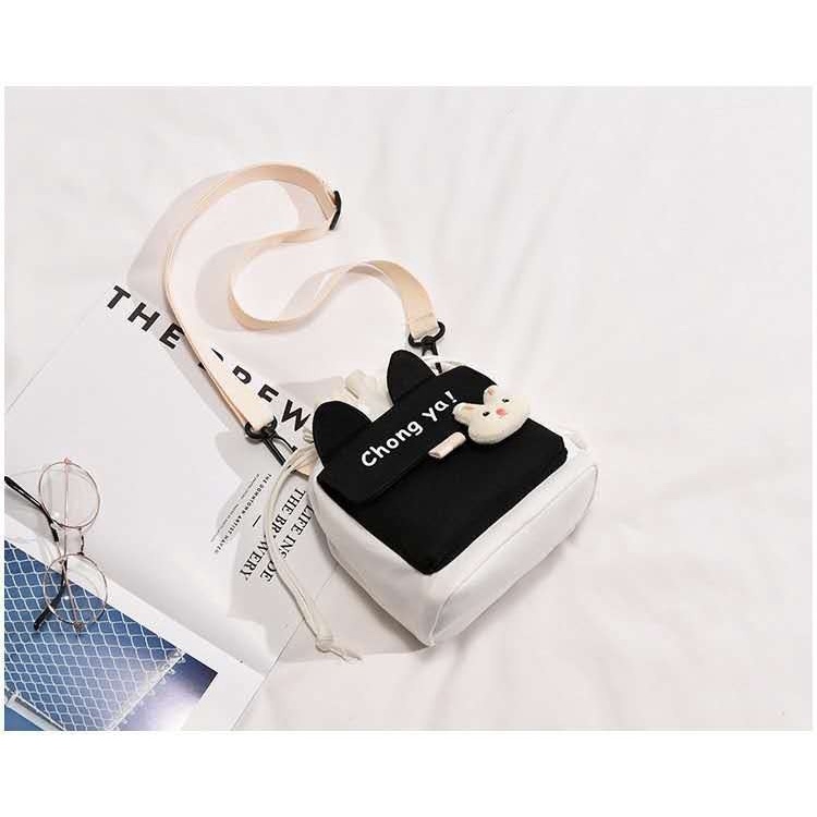 Túi Đeo Chéo Vải Canvas Dáng Vuông Nhỏ Phong Cách Lolita Nhật Bản Xinh Xắn