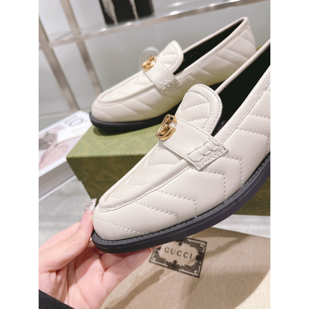 Giày lười nữ da thật cao cấp GUCCI GG GC đường vân cùng kiểu dáng cổ điển