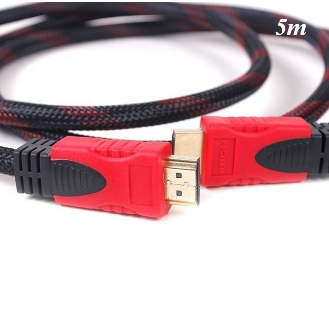 Dây cáp HDMI dài 5m bọc lưới đen vạch đỏ chống nhiễu giá rẻ chất lượng tín hiệu âm thanh, hình ảnh rõ rPK02HDMI5m