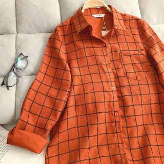 [THANH LÝ SHOP] Đầm sơ mi caro phom suông viền bèo
