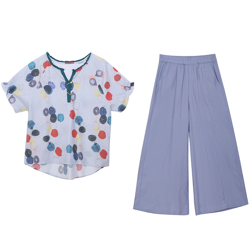 SA9217 Set áo và quần dài ống rộng nữ hè vải cotton thô mềm mại hàng nhập