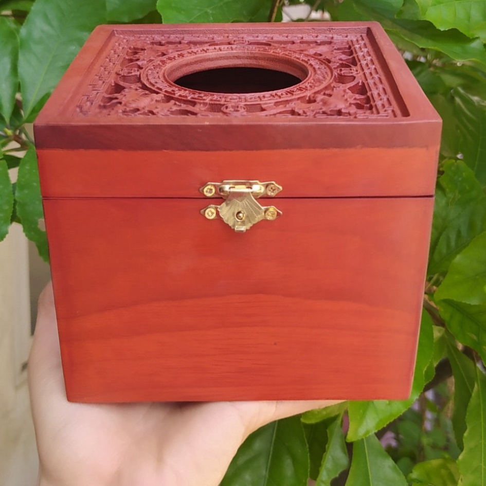 HỘP ĐỰNG GIẤY ĂN GỖ HƯƠNG KHỔ VUÔNG CHẠM KHẮC RƠI - ẢNH THẬT HÀNG THẬT - BẢO HÀNH VÀ ĐỔI TRẢ