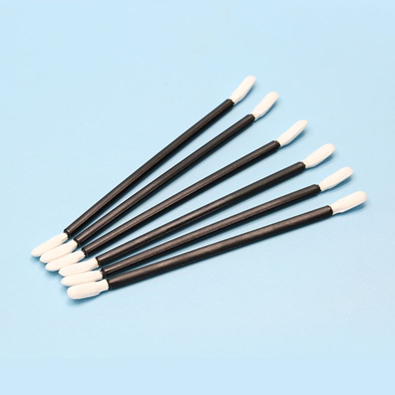Set 100 Tăm Bông Hai Đầu Bằng Polyester Màu Đen Không Bụi Tay Cầm Nhựa Dùng Cho Máy In Đầu