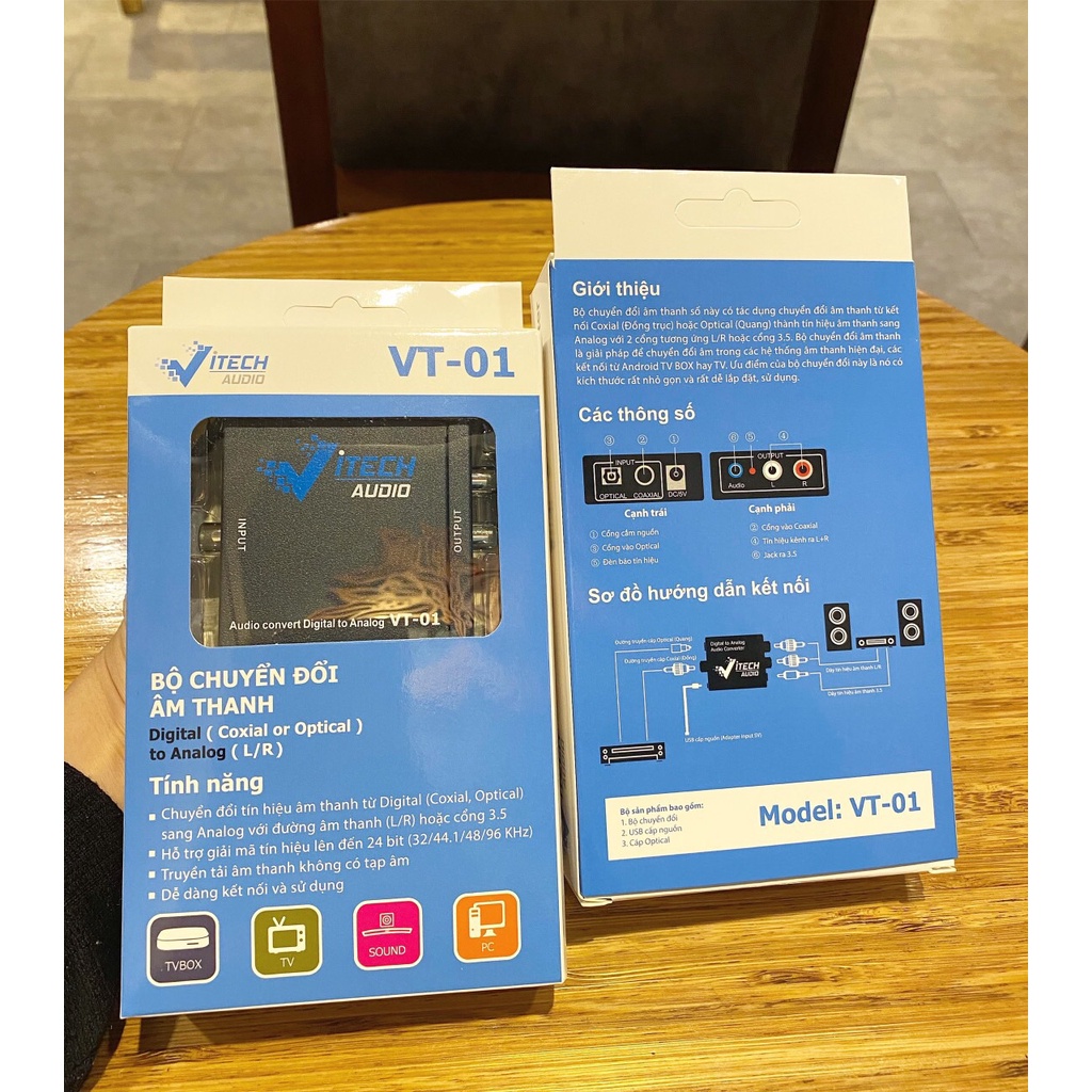 Thiết bị chuyển đổi âm thanh quang học Vitech VT01. Chuyển đổi âm thanh optical ra analog