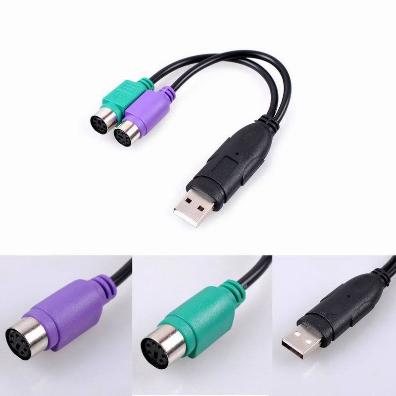 2PCS PS2 to USB Adapter Cable Dual PS2 Female to USB Male Converter Adapter for PC Laptop Mouse Keyboard