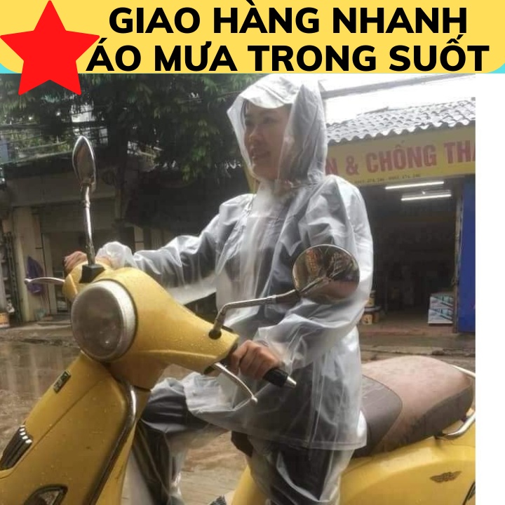 Áo mưa bộ trong suốt chui đầu loại dày - Dẻo PVC nguyên chất không mùi