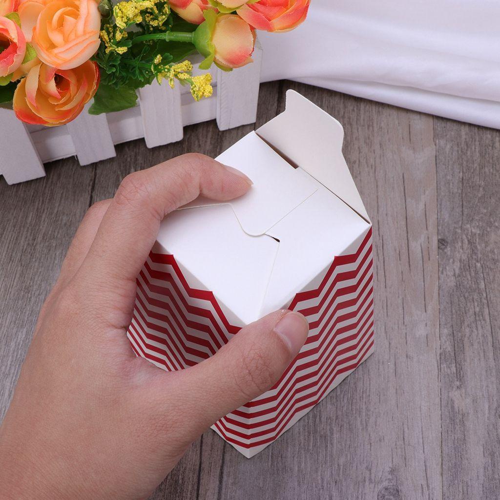 Set 12 Hộp Đựng Bắp Rang Bơ / Khoai Tây Chiên Dùng Một Lần Họa Tiết Kẻ Sọc Có Thể Gập Lại