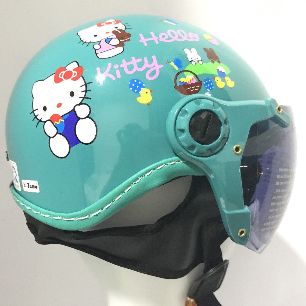 Mũ bảo hiểm trẻ em có kính - Xteen xanh dương Hello Kitty