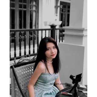 Váy hai dây xanh lá xoè tiểu thư