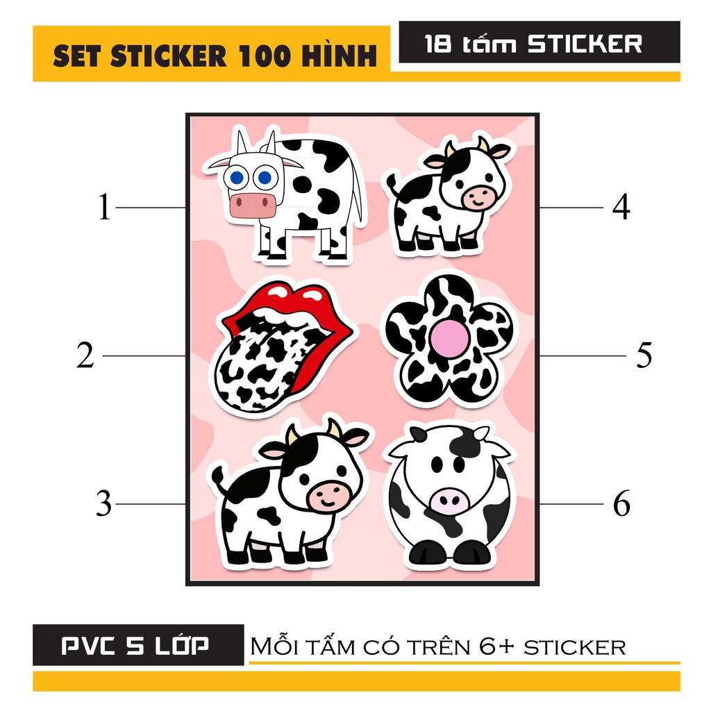 Sticker Bò Sữa | Sticker Dán Xe, Tem Dán Xe Máy, mũ bảo hiểm, trang trí laptop vali- Chống Thấm Nước, Chống Bay Màu