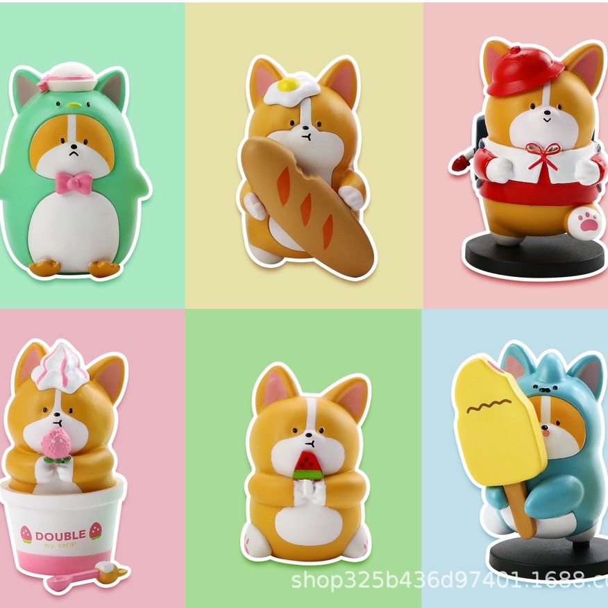 Bộ mô hình 6 em chó Corgi sành ăn