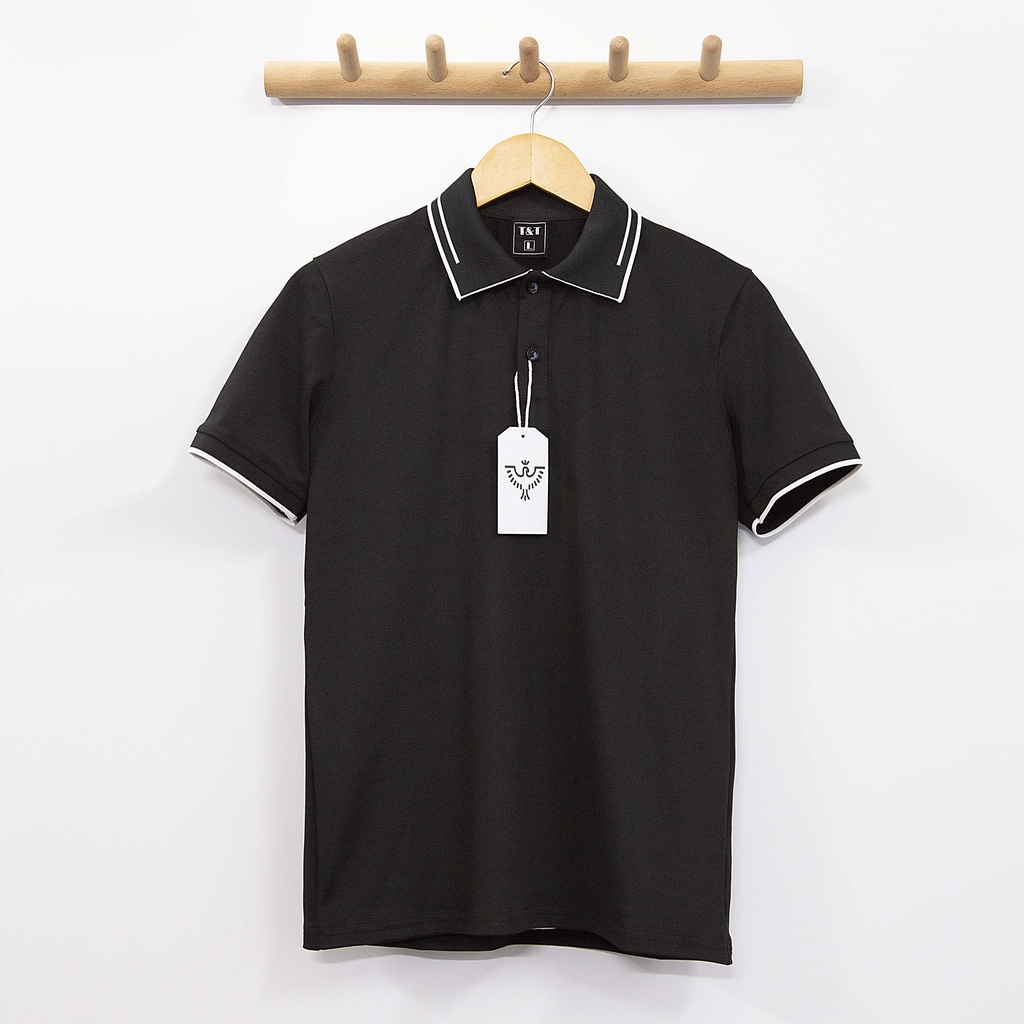 Áo polo nam áo thun nam có cổ tay ngắn phối vai đen trắng kiêu dáng hàn quốc chất cotton co dãn thoáng mát