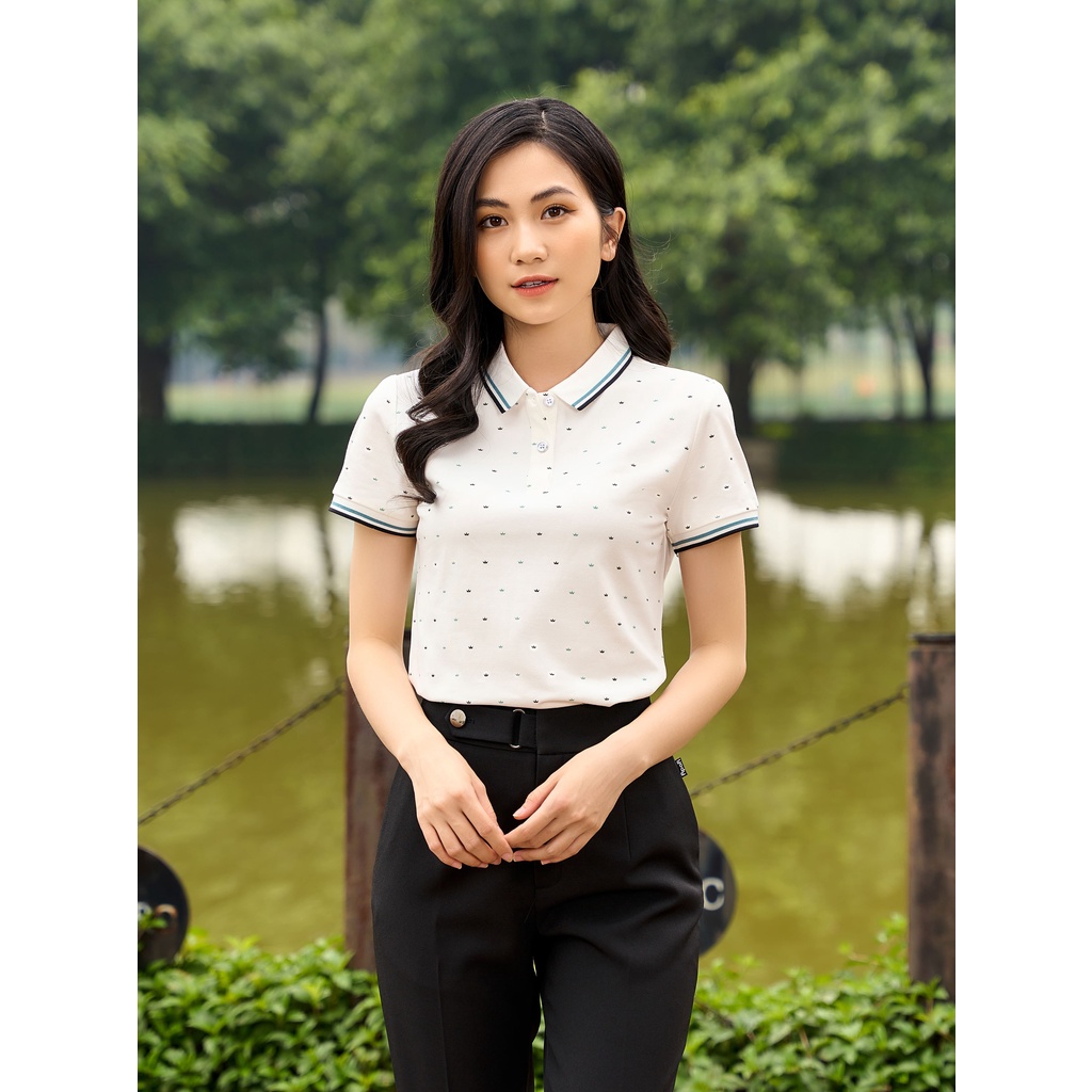 Áo polo nữ mắt chim in tràn vương miện thoáng khí APN5044