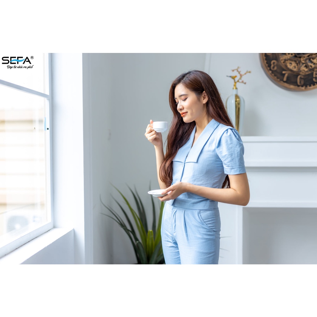 [Mã BMLTA35 giảm đến 35K đơn 99K] Sét vest nữ SEFA áo cộc tay bồng kết hợp quần xếp ly SFS2204