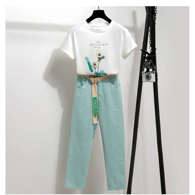 SÉT BỘ ÁO THUN IN HOA + QUẦN KAKI 9 TẤC