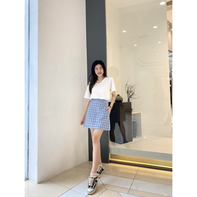 Áo thun nữ cổ tim trơn ngắn tay cotton đẹp