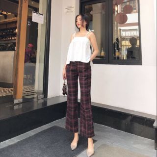 Set áo 2 dây quần caro ống suông