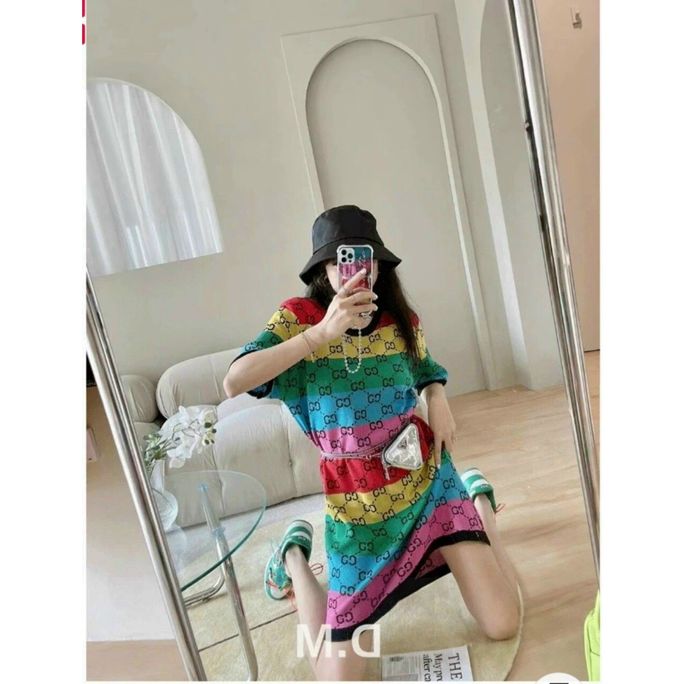 Đầm Len Suông | Len phối màu tay ngắn | Đầm Quảng Châu Đầm Nữ Dễ Thương, Sang Trọng | BigBuy360 - bigbuy360.vn