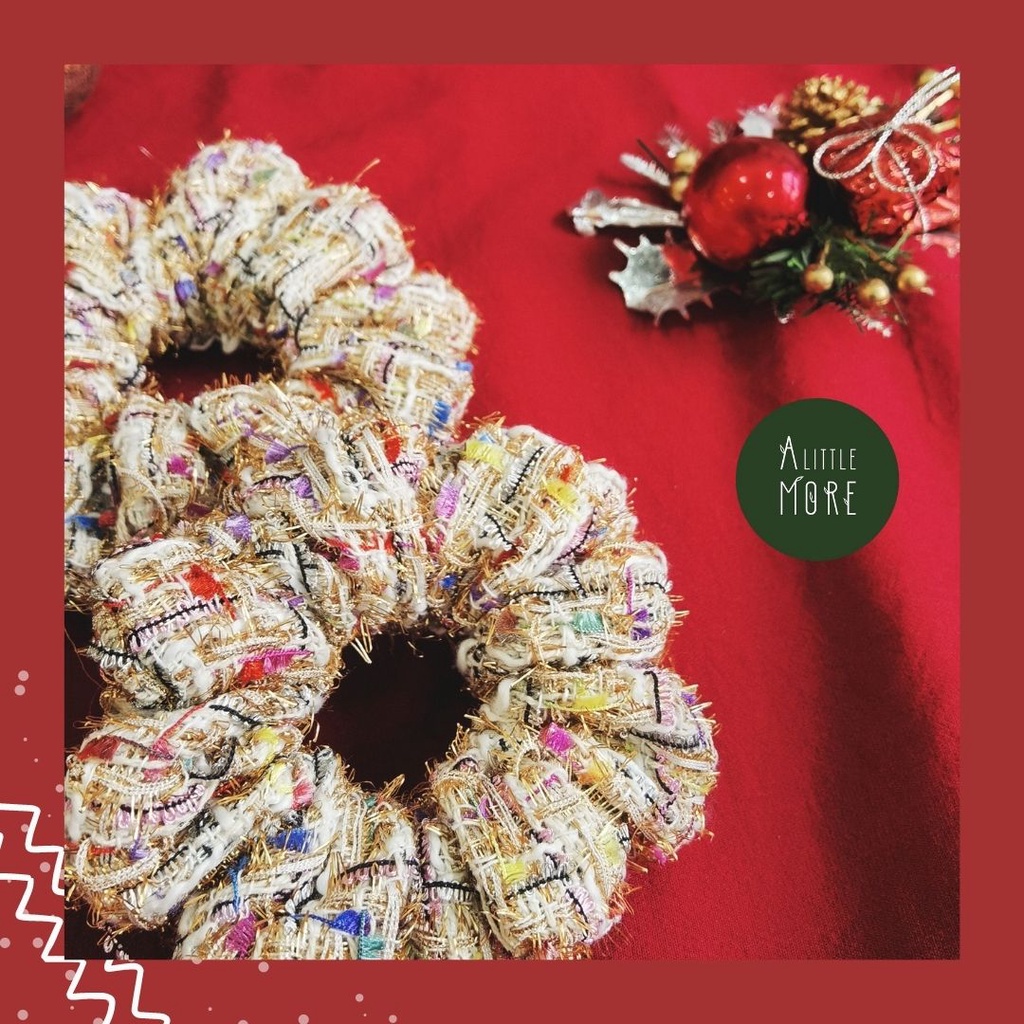 Dây Buộc Tóc Scrunchies Tweed AlittleMORE Nổi Bật Rạng Rỡ Mùa Lễ Hội Đủ Màu Cột Tóc Đẹp Dễ Thương
