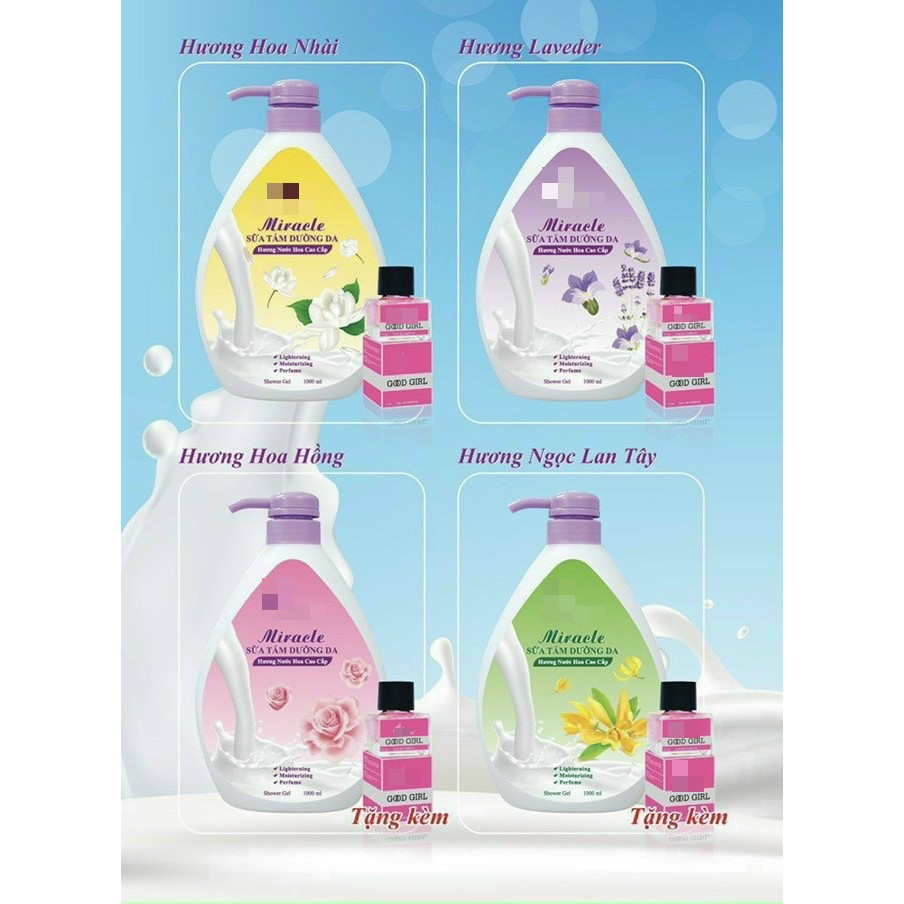 Sữa tắm hương nước hoa Miracle (1000ML) - 4 PHÂN LOẠI MÙI HƯƠNG + Tặng nước hoa mini 5ml