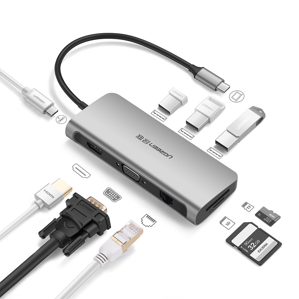 Bộ chia cổng USB Hub USB C Multi HDMI 4K, Enthernet, USB 3.0, PD, TF, SD Ugreen CM179 40873