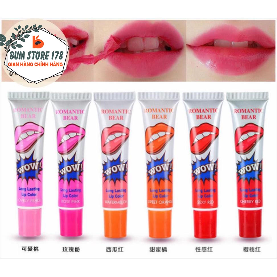 Son Xăm Hàn Quốc , Son xăm WOW Dạng Lột Lâu Trôi Chống Nước - Wow Romantic Bear Long Lasting Lip Color