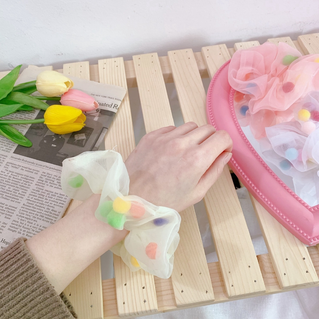 Dây Buộc Tóc Đính Bóng Xù Xinh Xắn Dành Cho Nữ