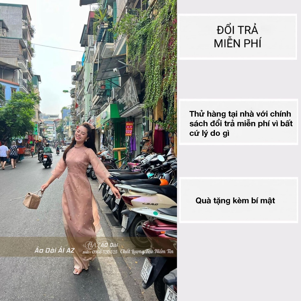 Áo Dài Cách Tân Nữ Tay Lửng 4 Tà Đính Hạt LD31