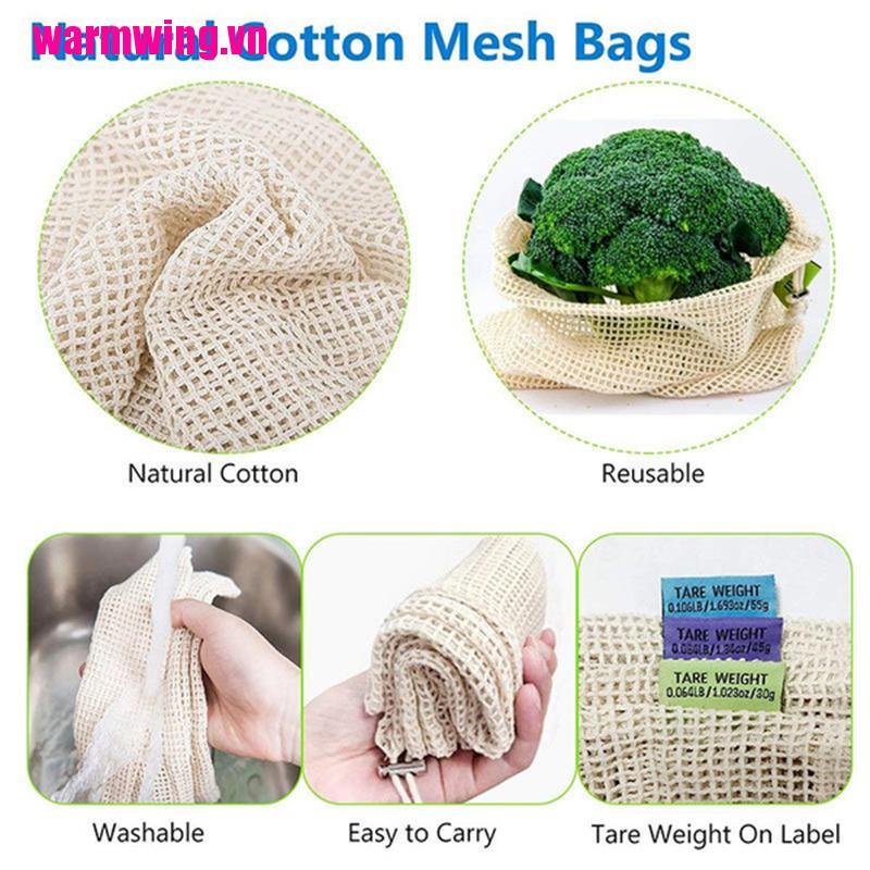[WMW] Túi Lưới Cotton Đựng Trái Cây Có Thể Tái Sử Dụng Cho Nhà Bếp