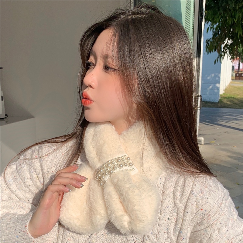 SUXI (MỚI) Khăn choàng cổ đính ngọc trai phong cách Hàn Quốc cho nữ