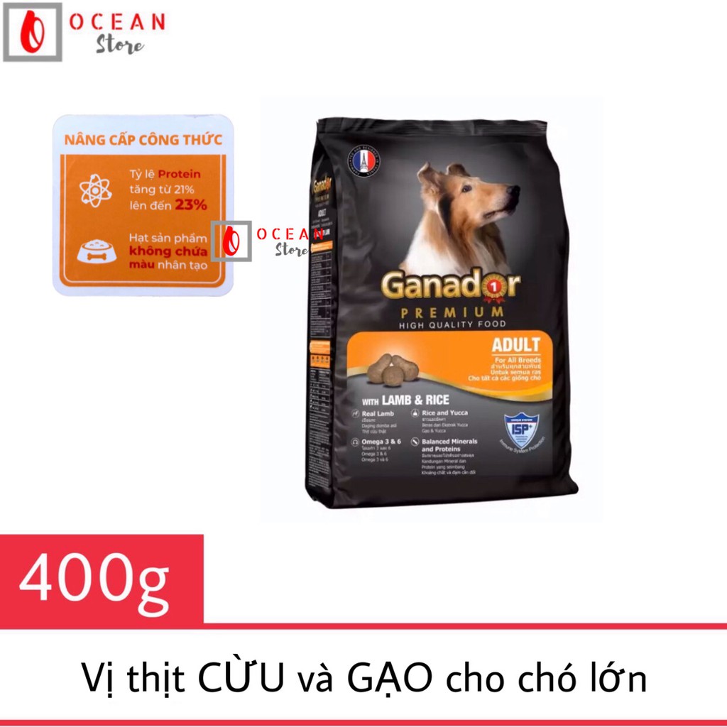 [BAO BÌ MỚI] Thức ăn vị thịt Cừu và Gạo cho chó lớn - Thức ăn Ganador Adult 400g (dành cho chó trên 1 năm)