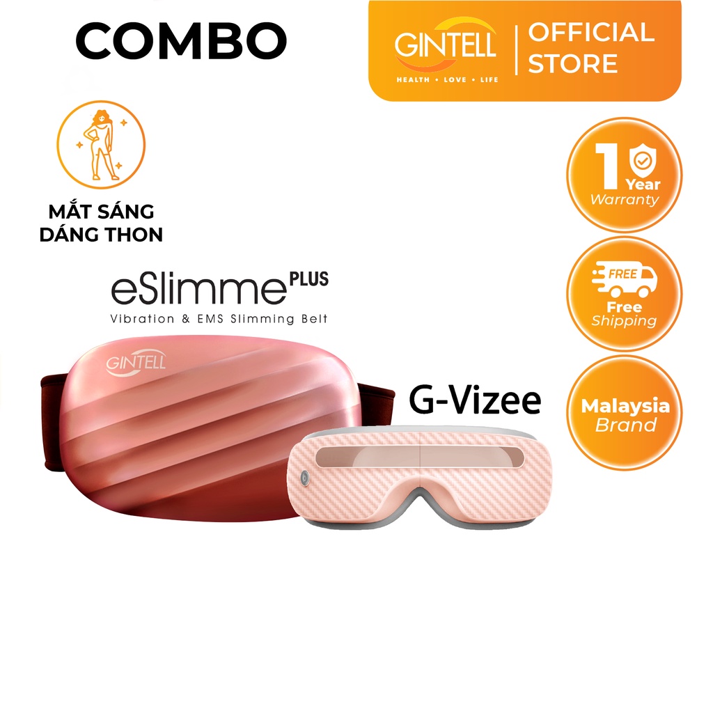Combo Máy Massage Mắt GINTELL G-VIZEE + Đai Massage GINTELL eSLIMME PLUS