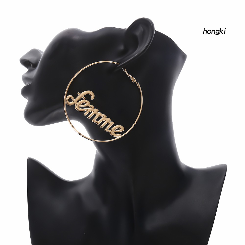 Đôi bông tai khoen tròn khắc chữ thời trang cho nữ