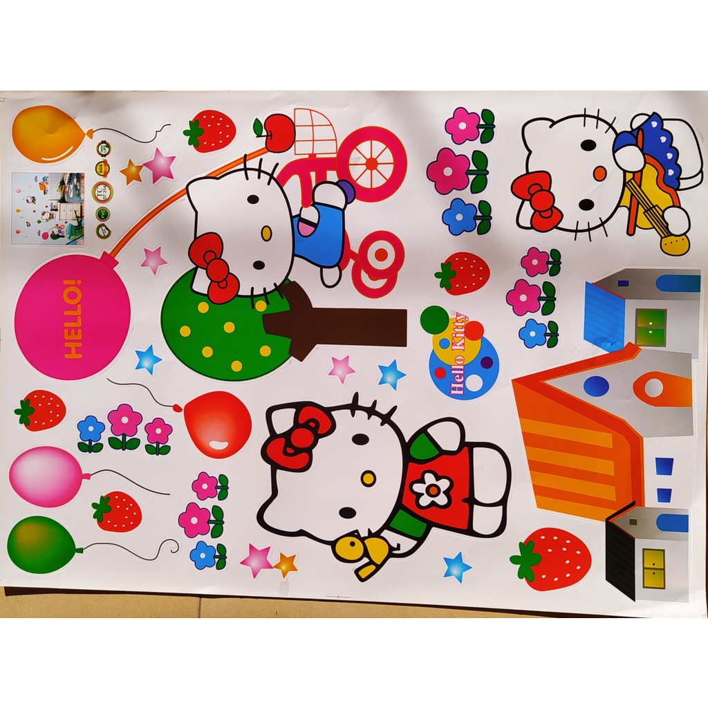 Decal dán tường cho bé học Hello Kitty TC 57314, Tranh trang trí phòng cho bé gái