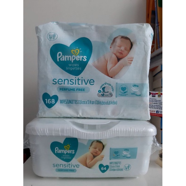 KHĂN GIẤY ƯỚT  KHÔNG MÙI CHO DA NHẠY CẢM CỦA BÉ PAMPERS Sensitive Baby Wipes, 1 bịch = 84Mieng NHẬP MỸ