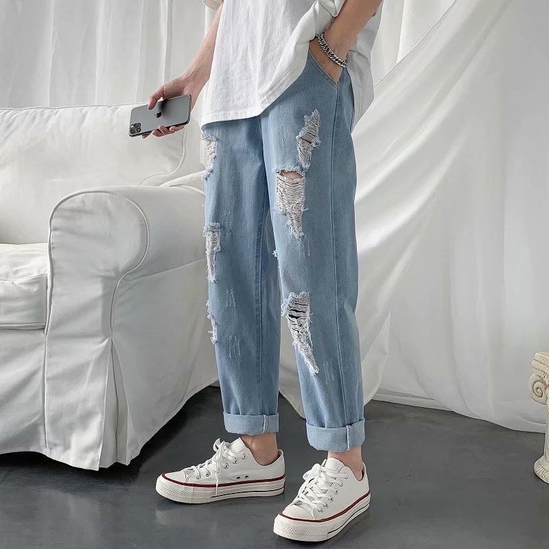 Quần Jean Rách Baggy Cạp Chun, Phong Cách, Thời Trang, Thoải Mái Form Unisex