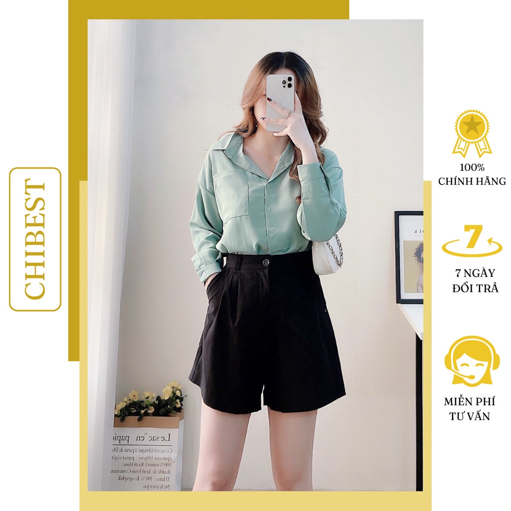 Quần short nữ quần đùi nữ xếp ly lưng cao ống rộng  2 túi đẹp cạp cao ulzzang CHIBEST  AQA62